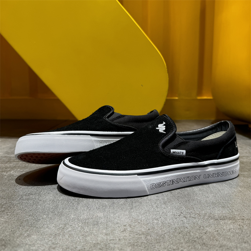 【刺绣千纸鹤】黑色一脚蹬低帮长毛绒牛皮男女板鞋百搭休闲鞋春秋