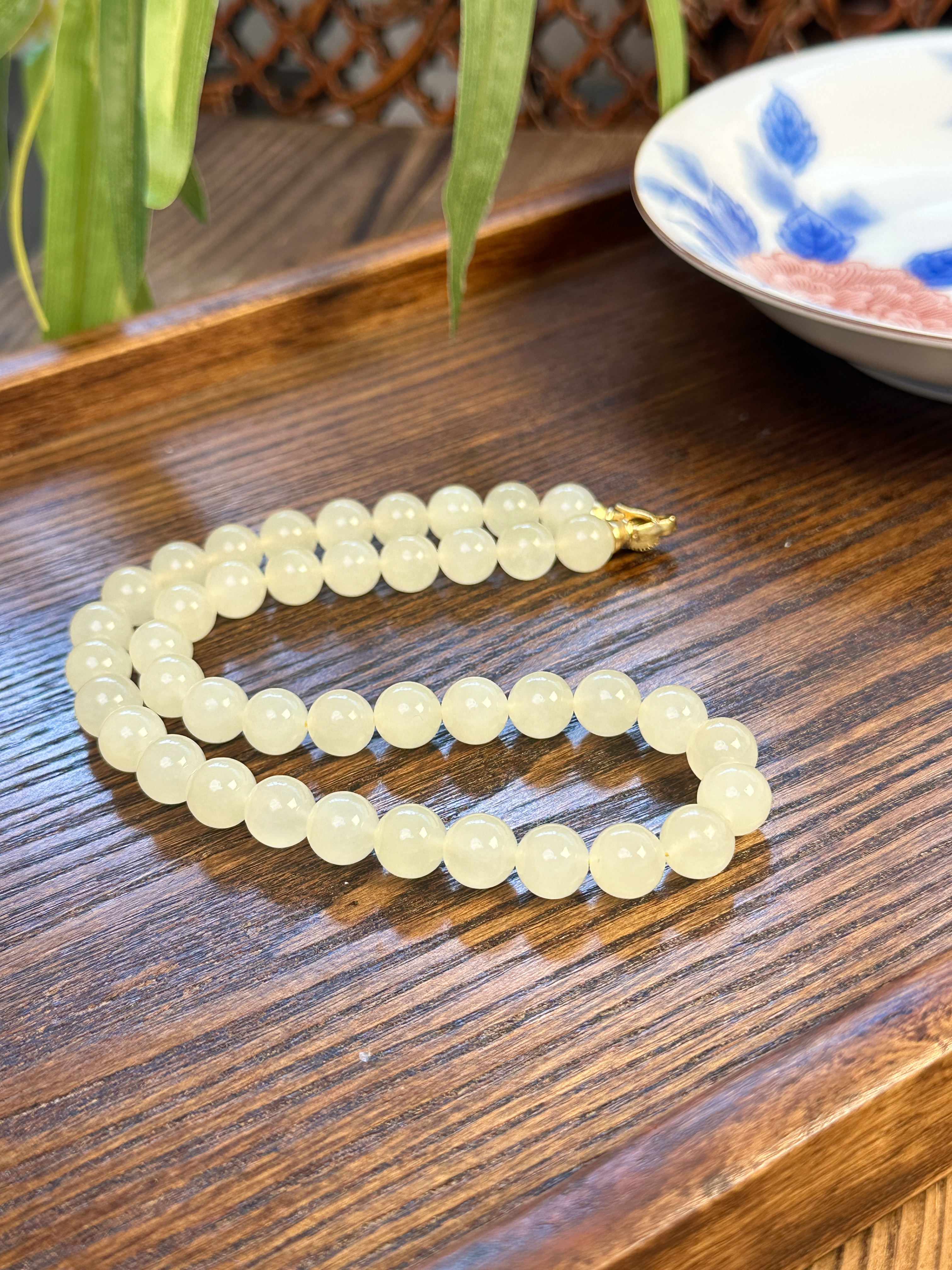 如愿四宝  蜂蜜水和田玉圆珠项链/约10mm@多样性发其一