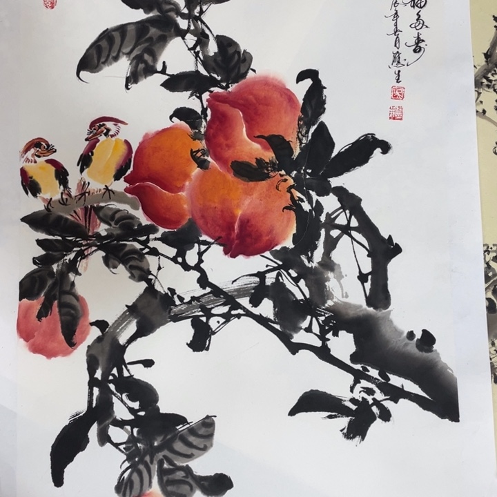 国画滚**尘四尺三开作品