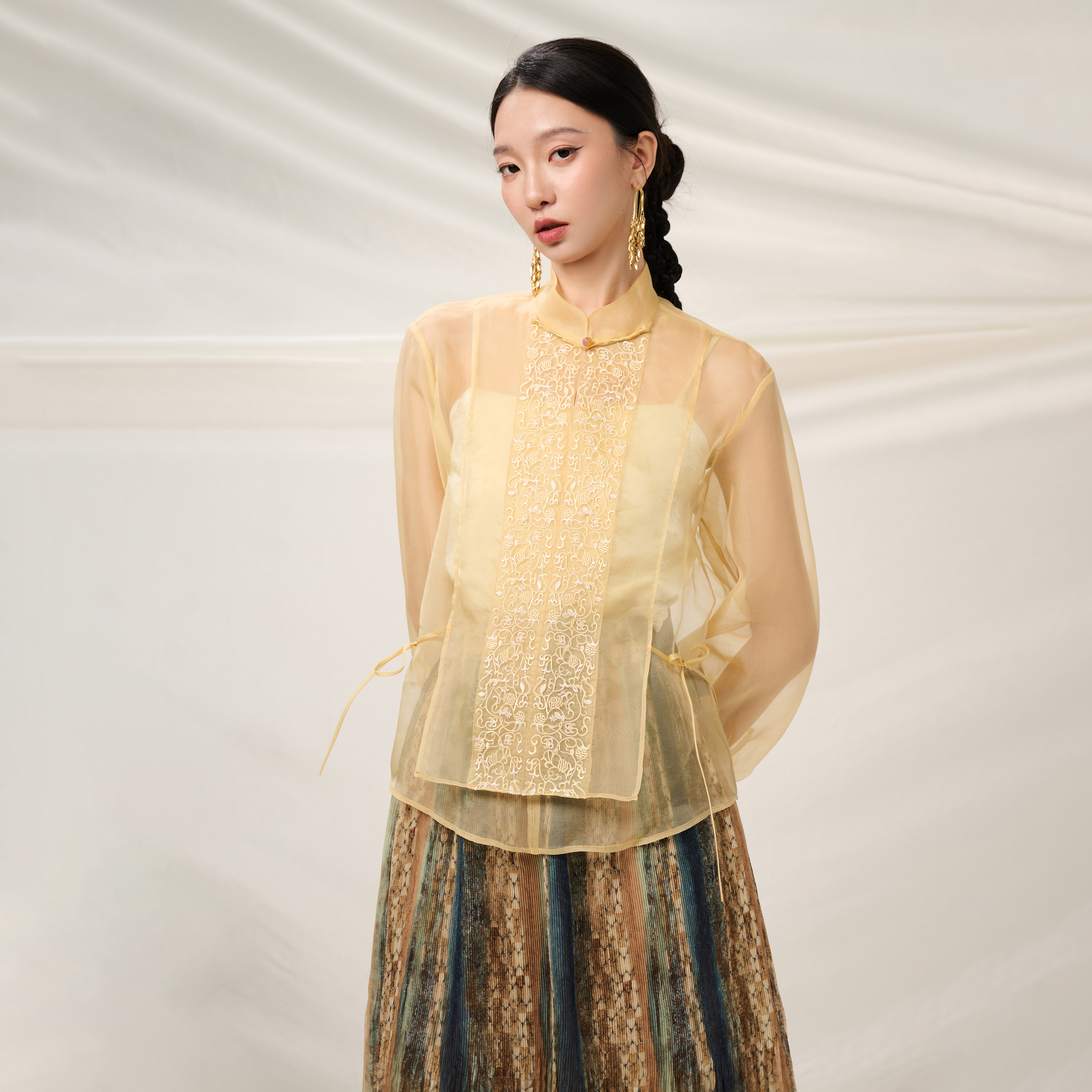 随时anytime【烟渚】新中式立领刺绣衬衫女2025夏新款国风上衣