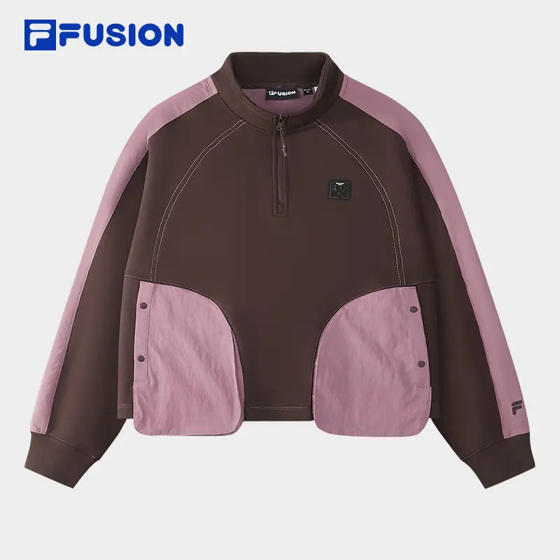 FILA FUSION女【保暖半拉链】冬季撞色宽松短款套头上衣T11W543207F