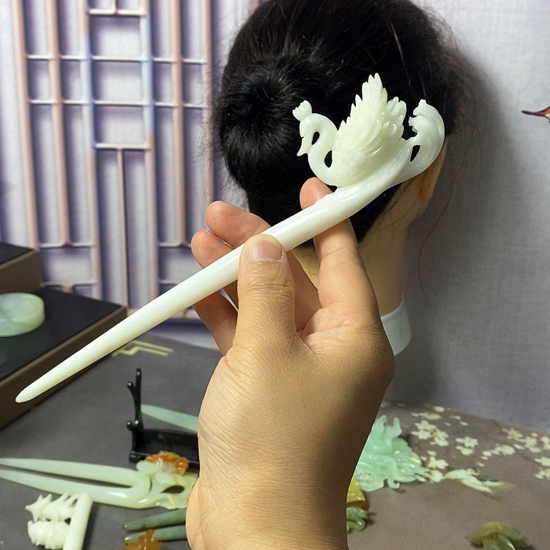 岫玉岫玉发簪未镶嵌段*欢