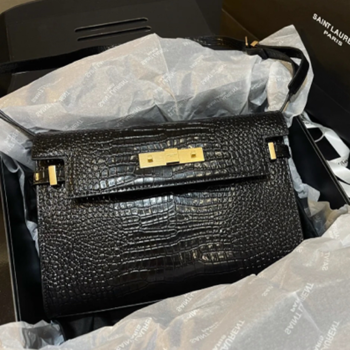 99新 YSL/圣罗兰 ysl黑色鸭纹曼哈顿25030045-06
