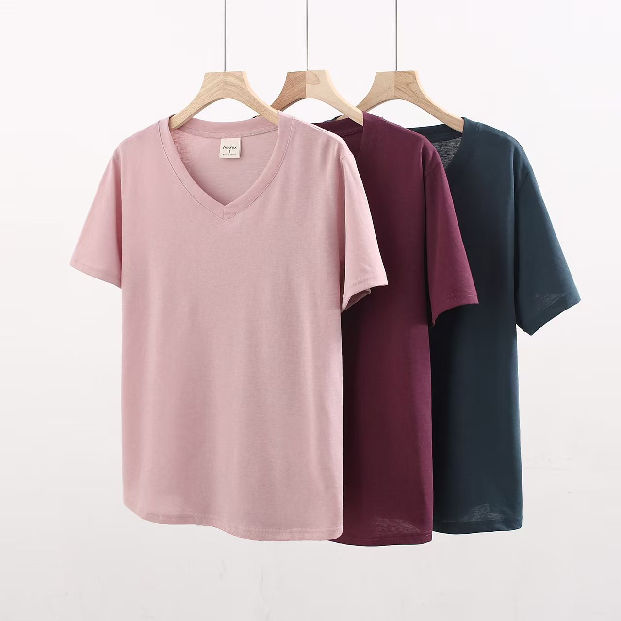 棉麻天丝女士短袖T恤V领简约透气