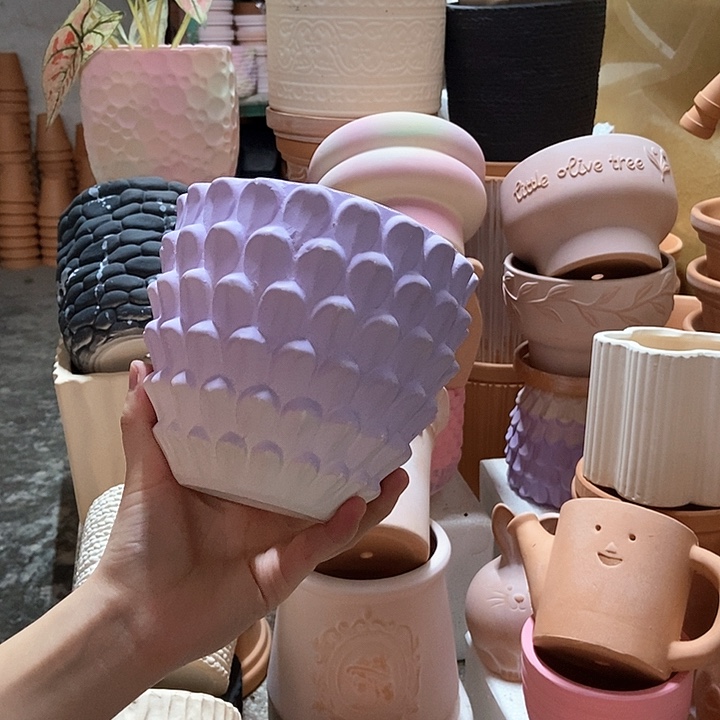 14×13紫色重花瓣 粗陶1个