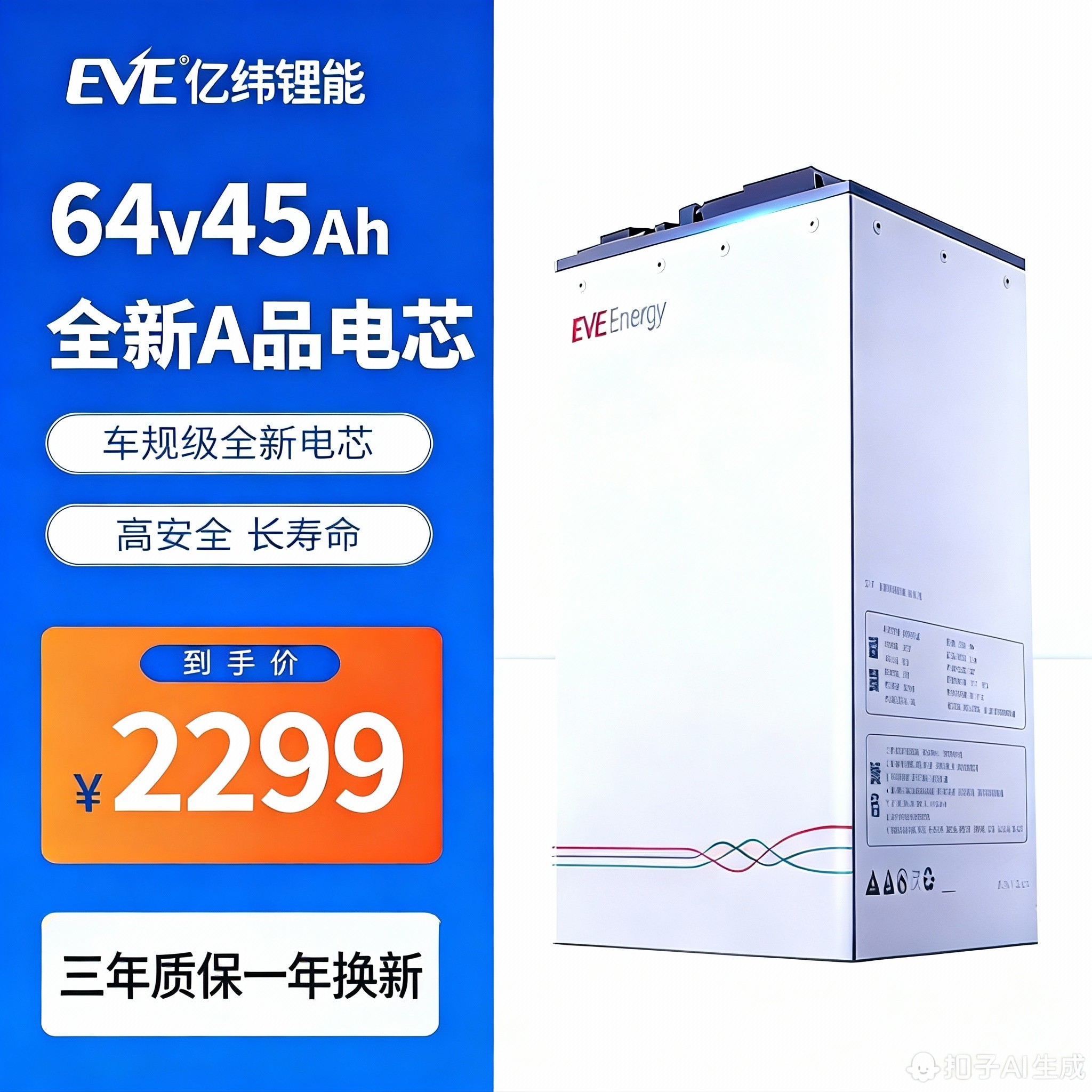 EVE/亿纬年终促6445磷酸铁锂锂电池电动车电池长续航