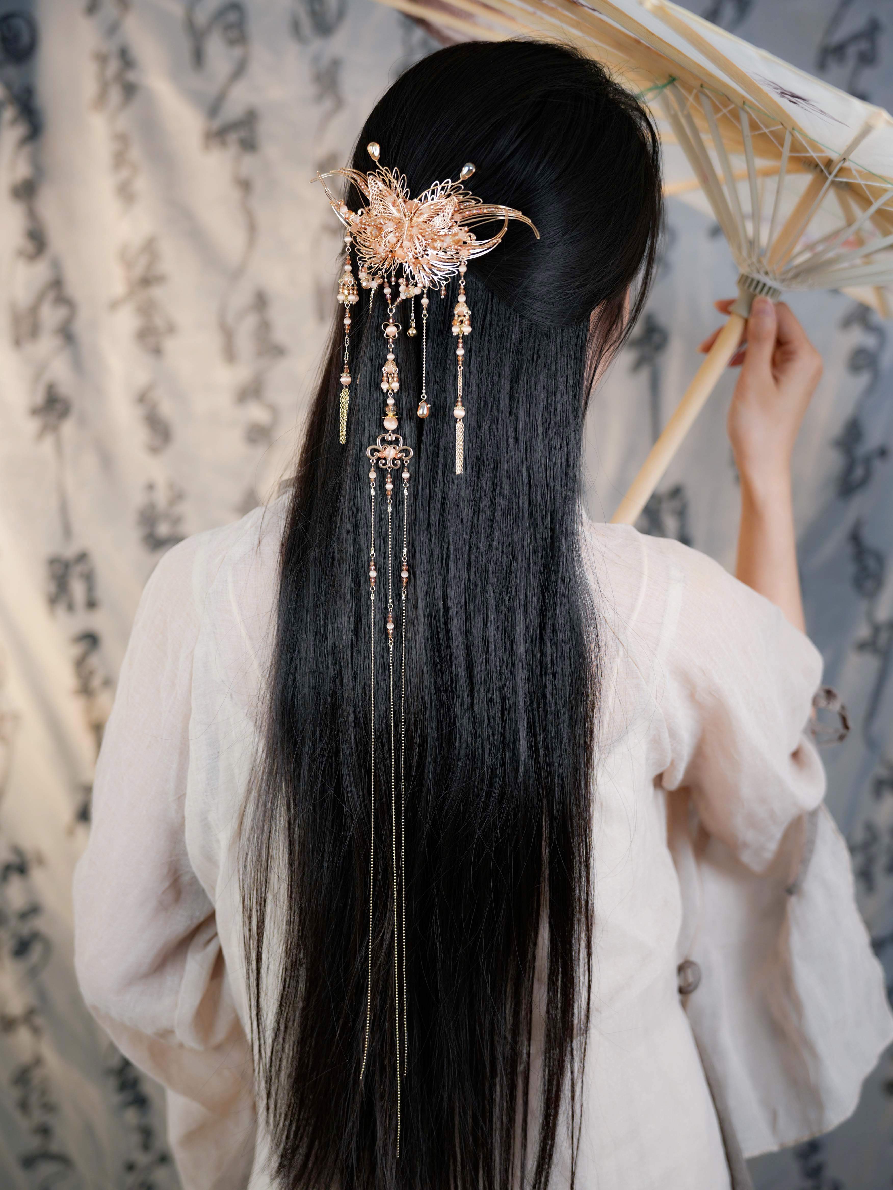 亭中荷 【枯叶蝶】后压原创手作气质百搭复古古风古典仙女仙气