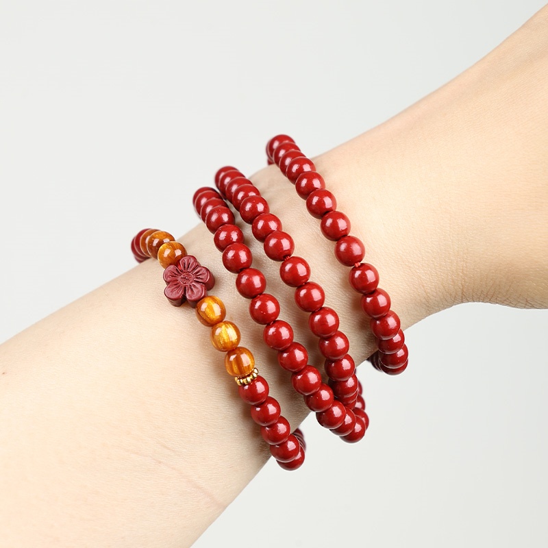 手链 【无礼盒】XD 277红梅朱砂花三圈手串