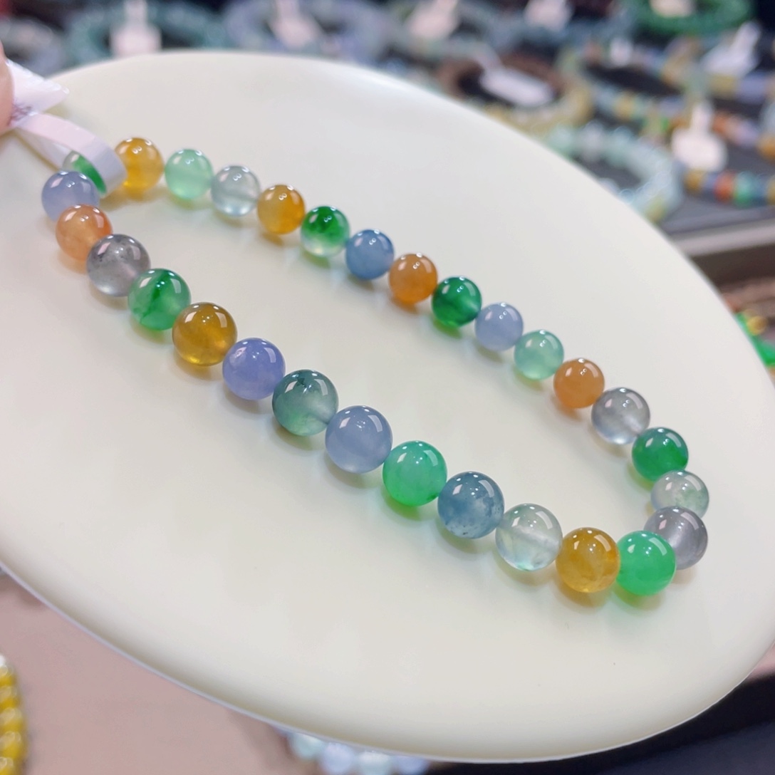 未镶嵌手链翡翠冰彩虹，特色珠