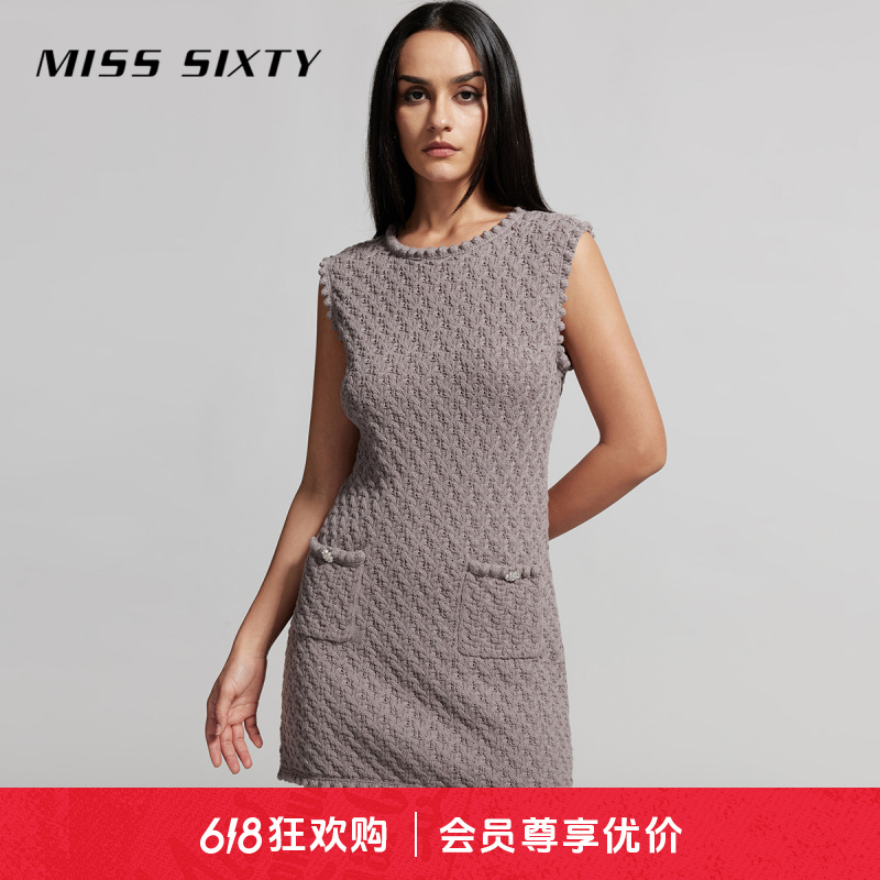 Miss Sixty夏季新款针织连衣裙女无袖法式小香风气质高级感