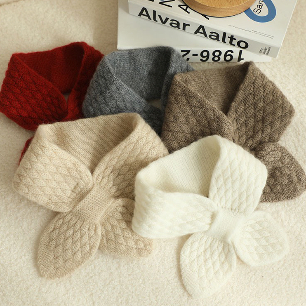 羊绒小桃心脖套纯色针织休闲亲子秋冬围脖柔软亲肤保暖百搭