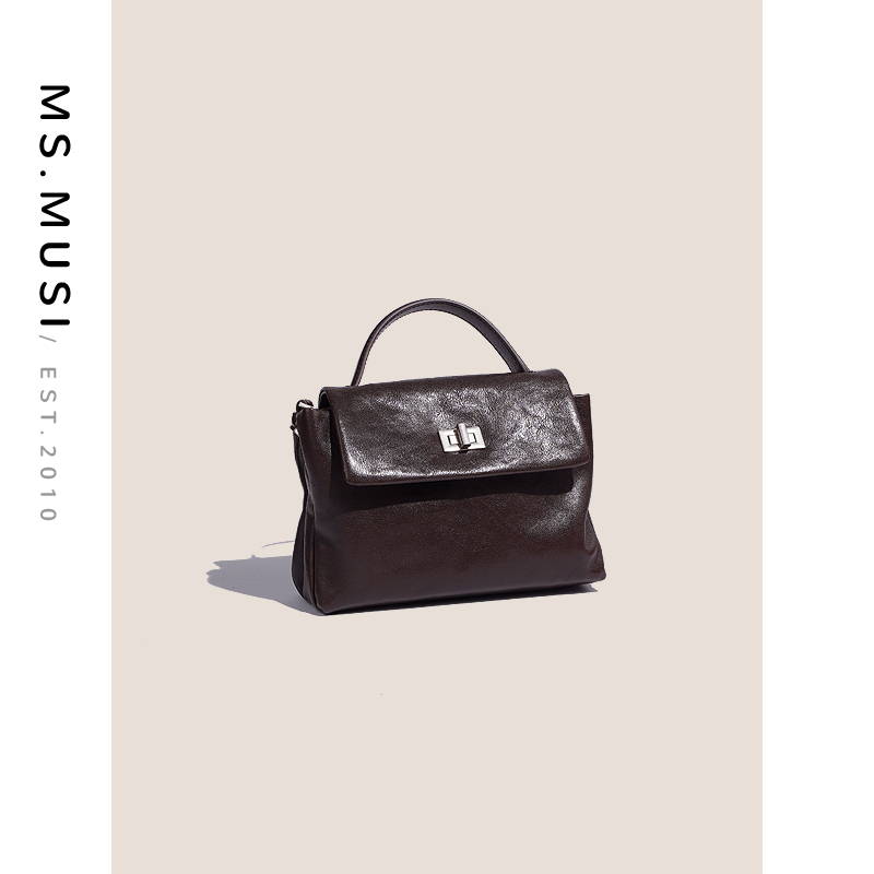 ms.musi小手提可斜挎小方包头层植鞣手拎包学院风68931