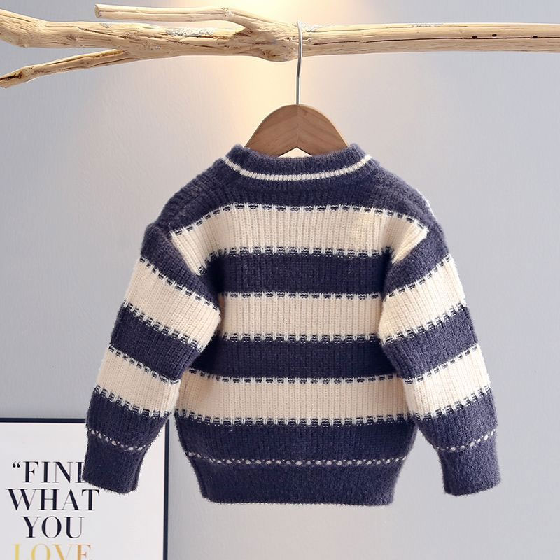 男童韩版加厚圆领横条纹针织衫毛衣儿童套头洋气