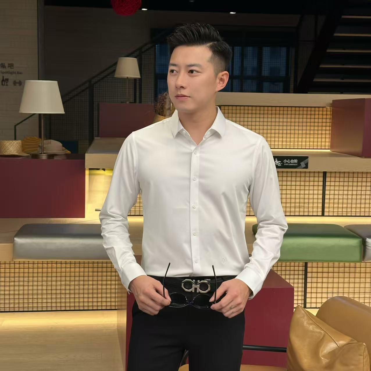 小杰/L-Jie  男士秋季时尚百搭修身纯色衬衫（0001）