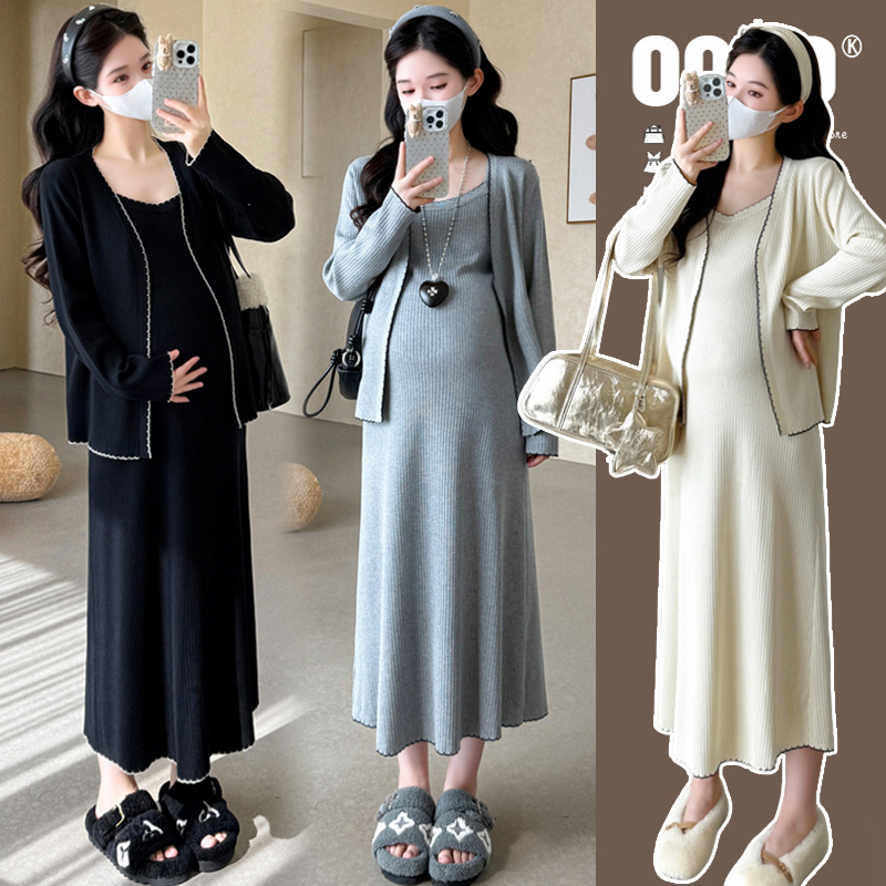 【安安】孕妇装秋装韩版洋气背心裙+外套两件套孕妇连衣裙套装秋季