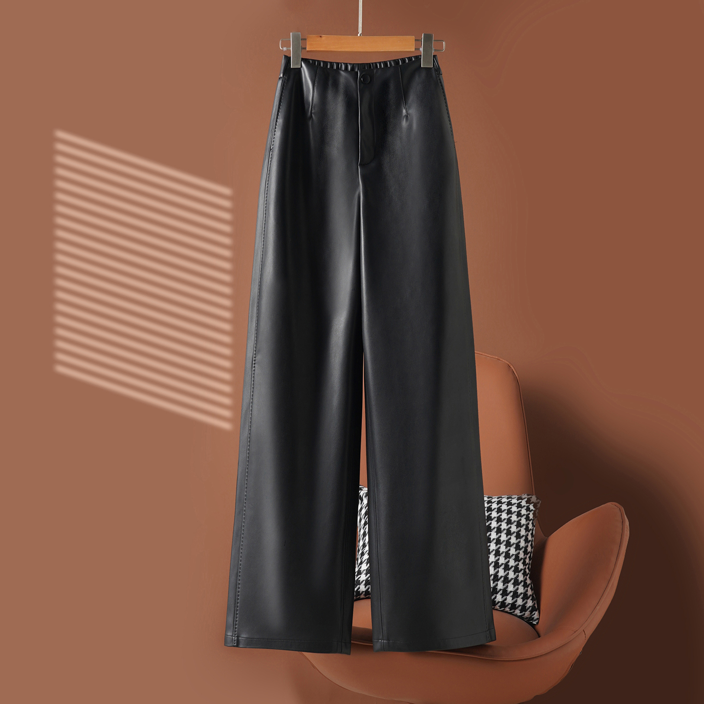 【YOYO】长裤贡针2025年秋冬新款海宁真皮皮裤女绵羊皮高腰阔腿裤子