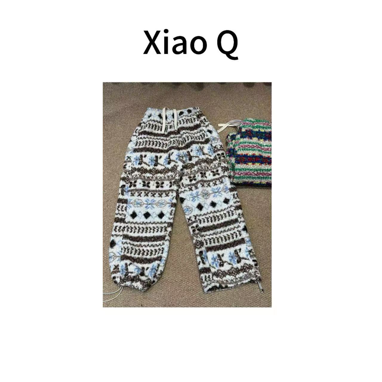 XIAO-Q~【民族风针织裤】两穿条纹保暖冬季长裤印花潮流条纹宽松