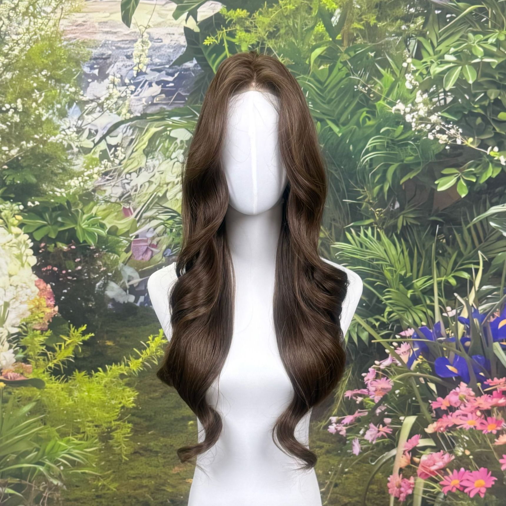 鸢尾 零感系列 生物膜冷棕色70cm韩式波浪卷进口发丝大蕾丝假发