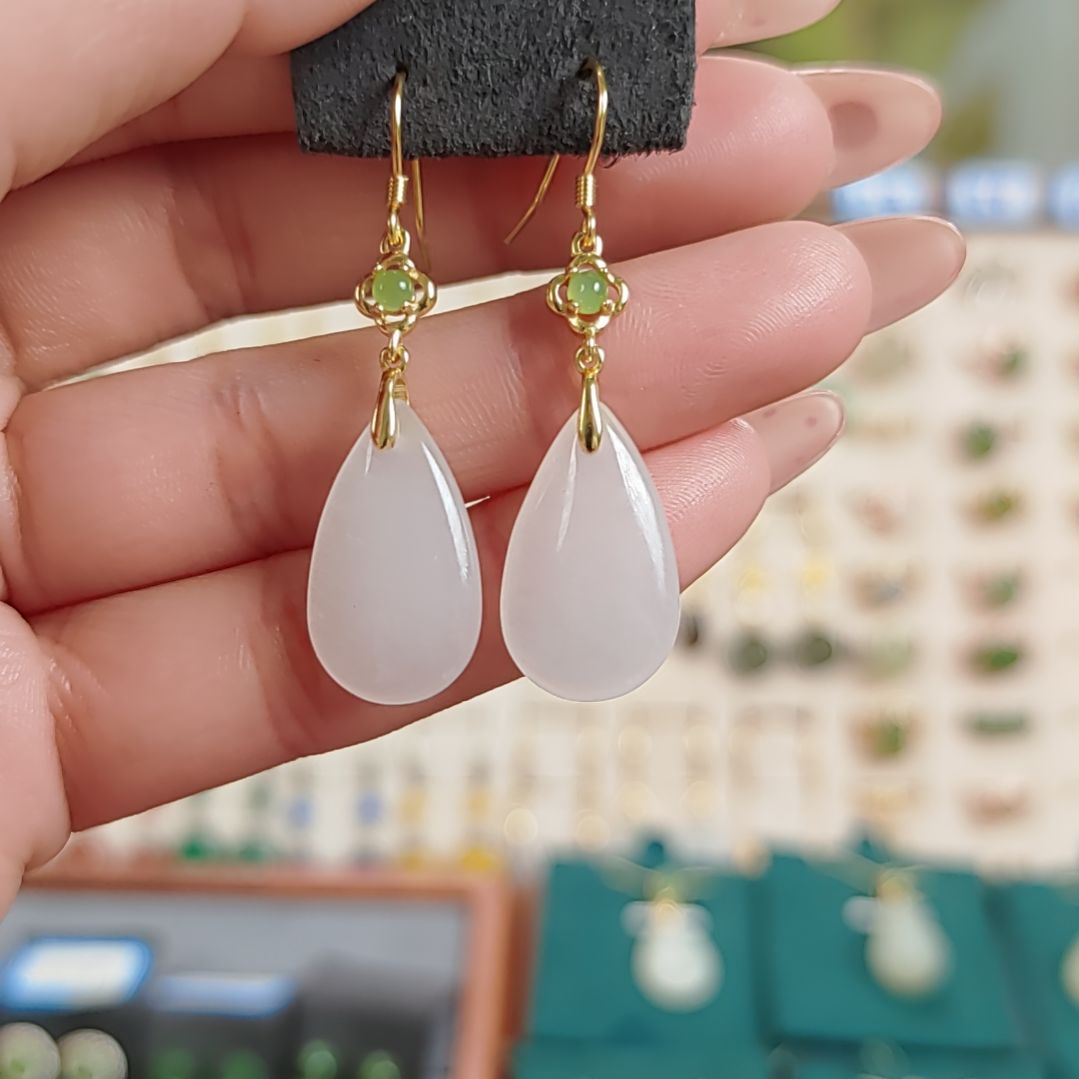 银S925镶嵌和田玉耳饰