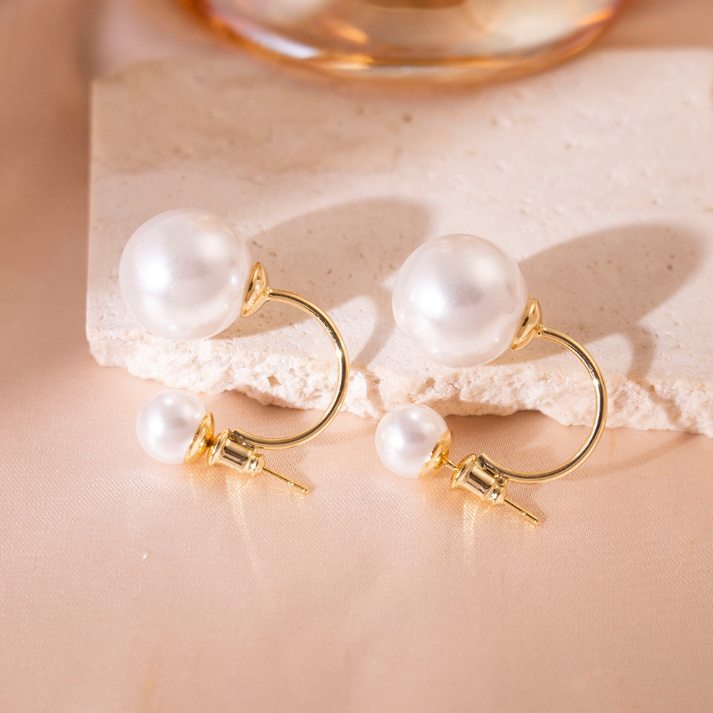 铜合金仿珍珠耳饰 法式轻奢可拆卸珍珠耳钉复古简约两戴设计耳环