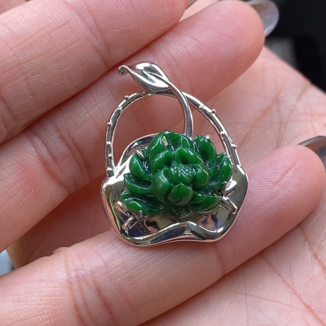 颈饰银S925镶嵌翡翠净货19361