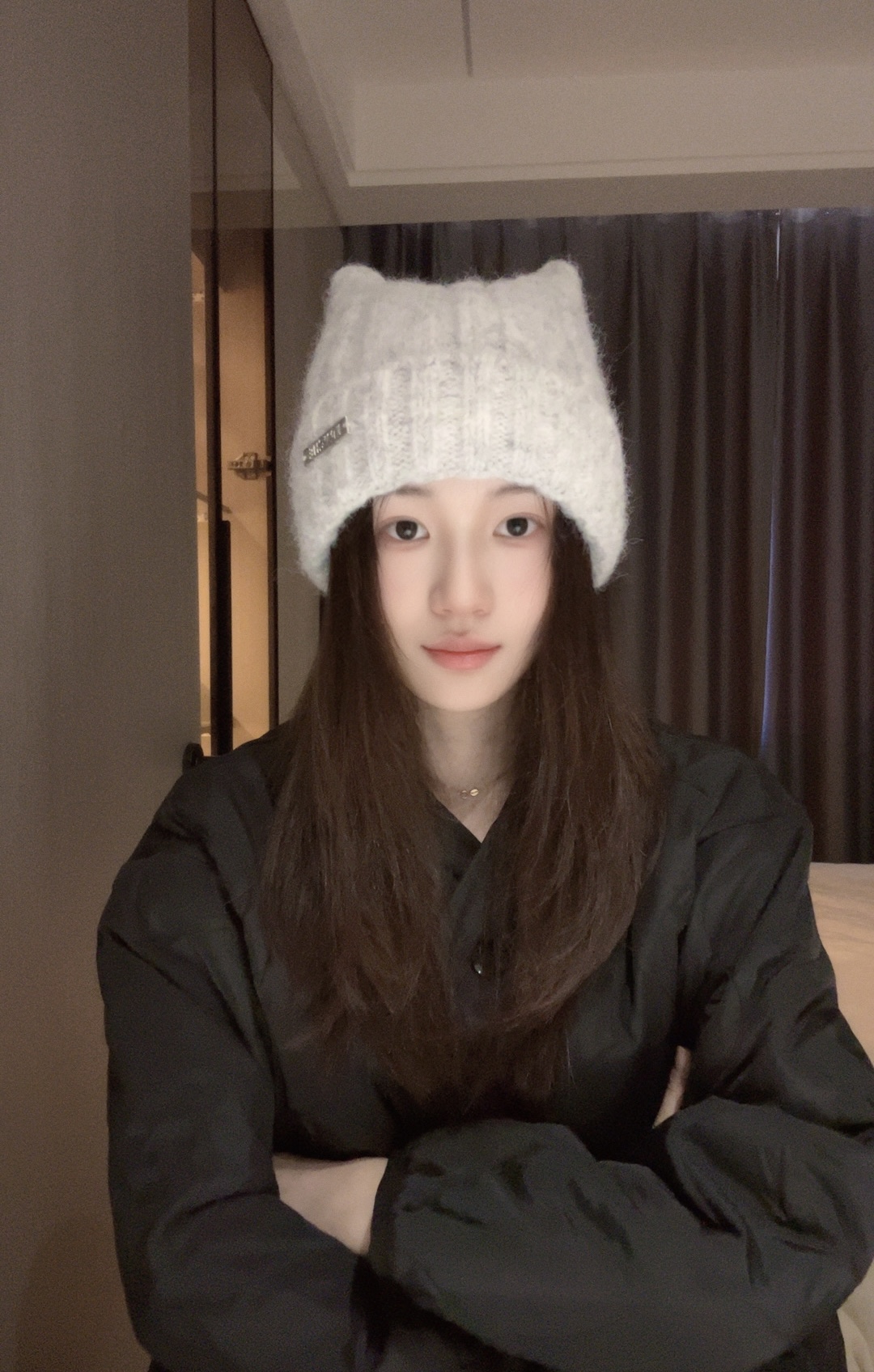 可爱猫耳朵针织帽子女秋冬季大头围毛线帽保暖护耳显脸小防寒冷帽