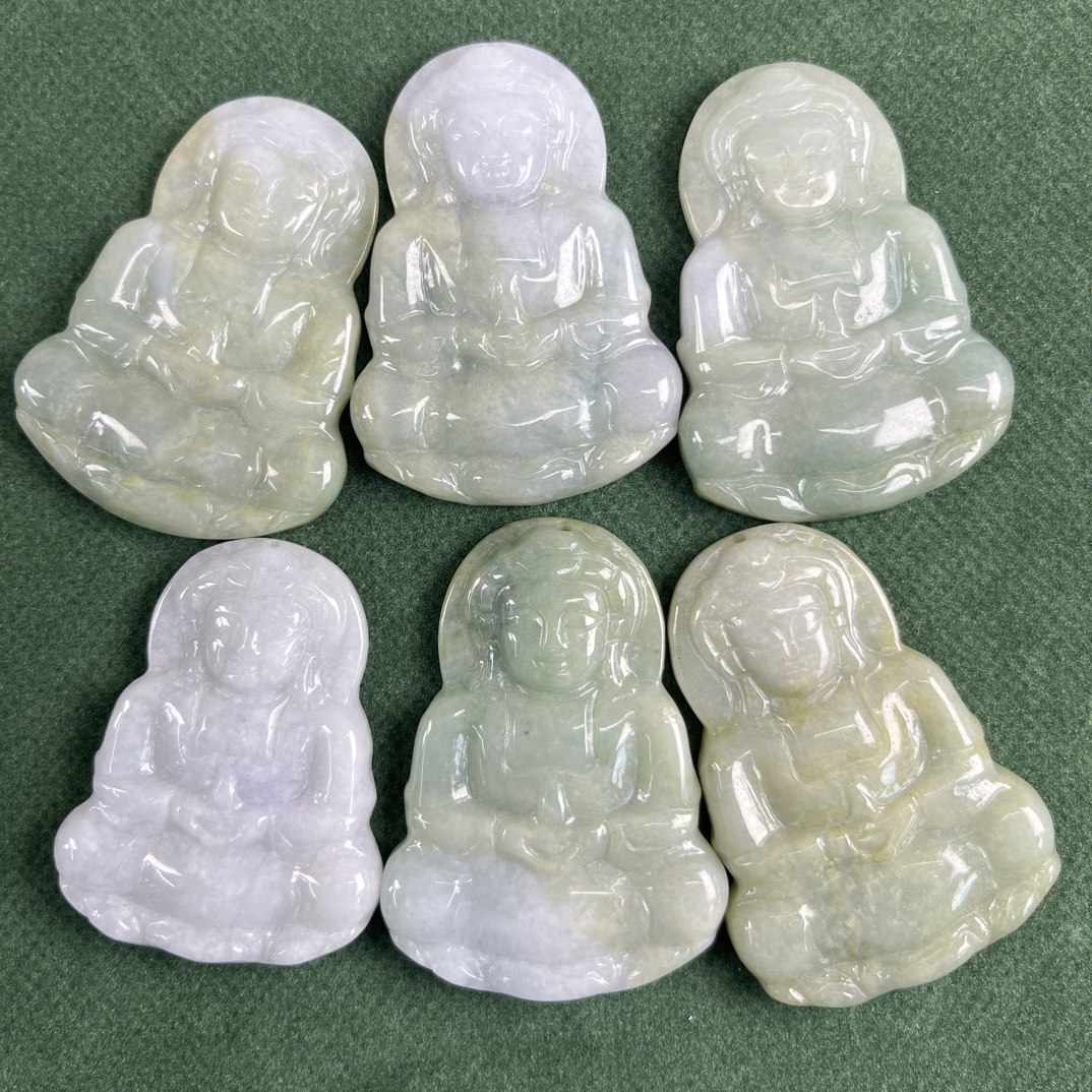 纯天然A货缅甸翡翠冰种飘绿观音菩萨多样性发一