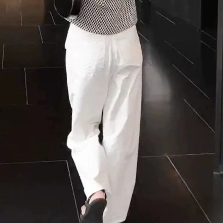 白色阔腿休闲裤夏季薄款大码宽松显瘦直筒长裤
