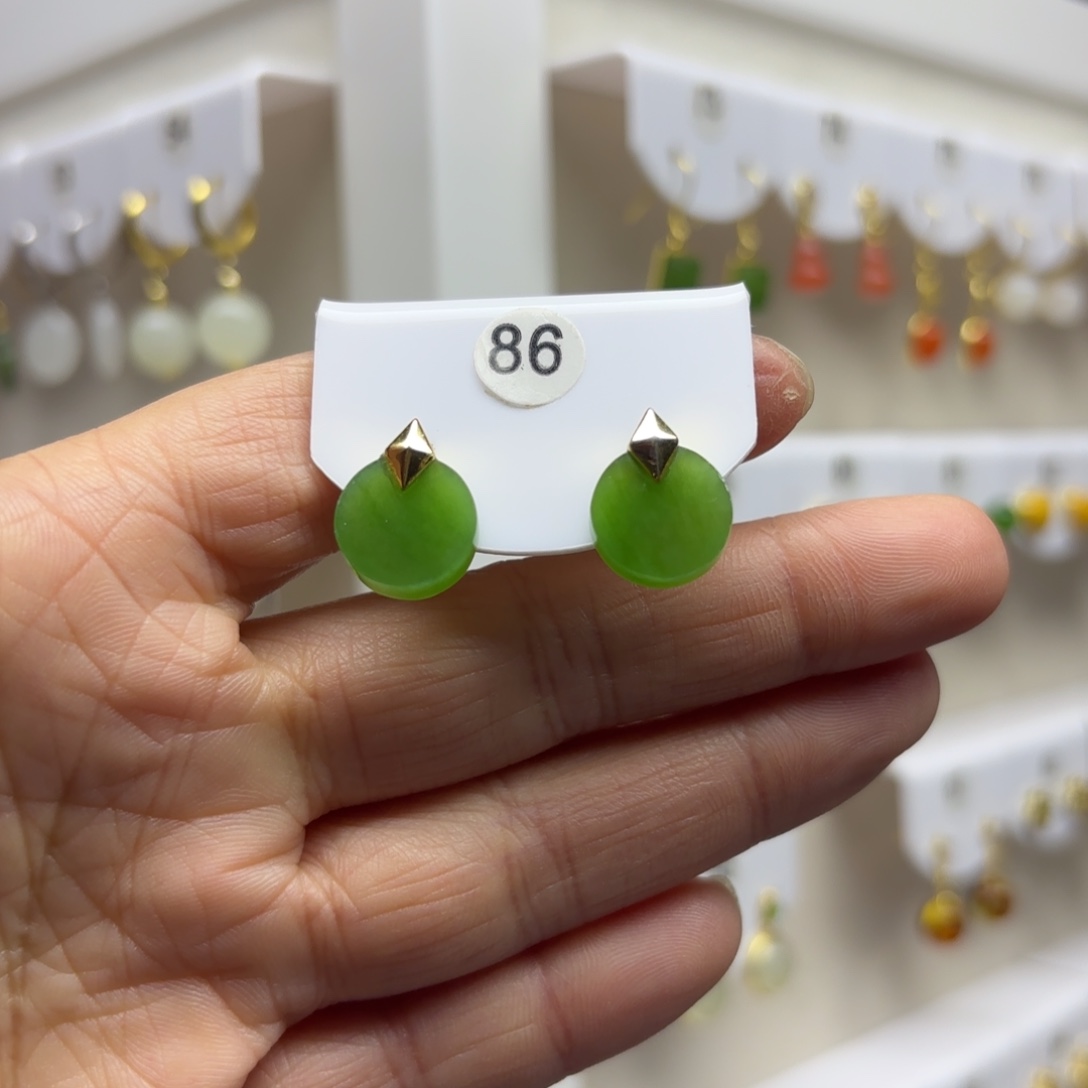 和田玉银S925镶嵌耳饰