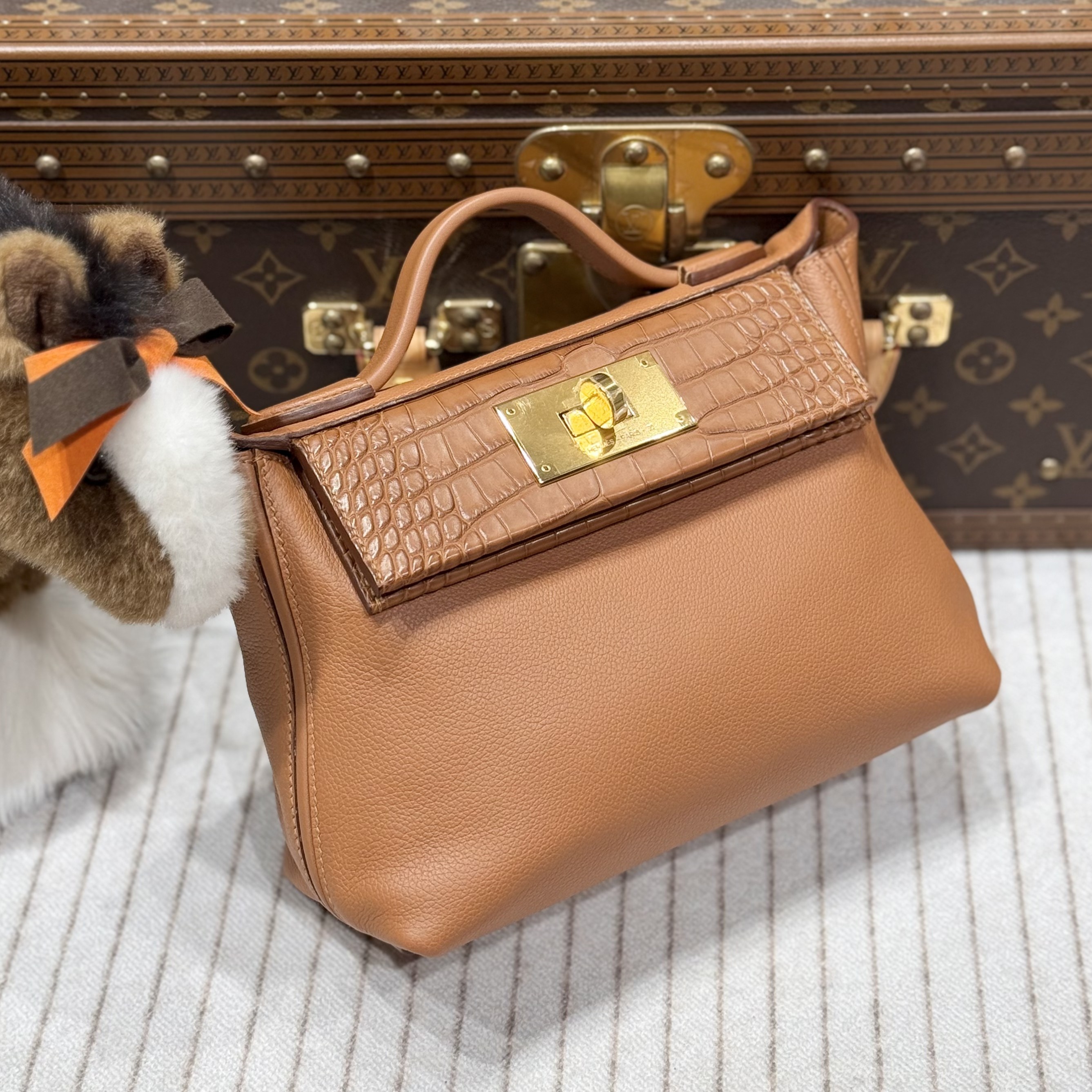 全新未使用 Hermes/爱马仕 lina/mini2424金棕拼touch皮/u刻全套