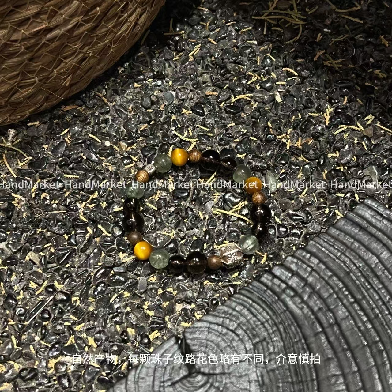 925银手链 JIUJIU【绿莹】百搭拼色小众手工弹力手串0904