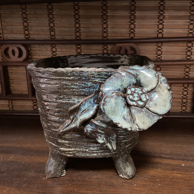 一花珍藏粗陶透气老桩多肉花盆手工捏花复古盆直播间福利