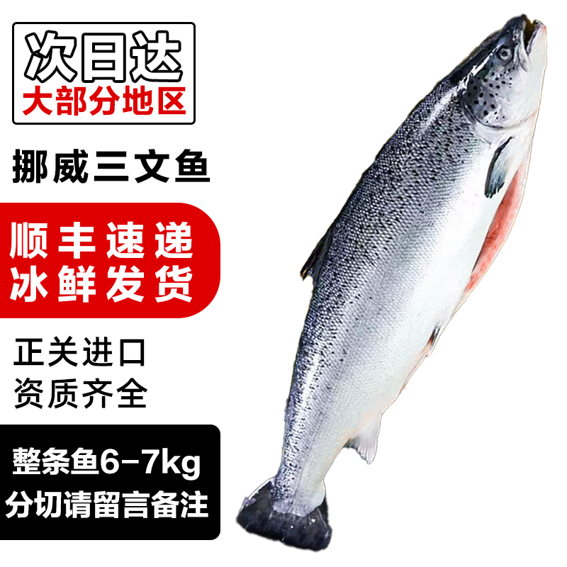 挪威三文鱼整条5-6kg（大西洋鲑）刺身食材