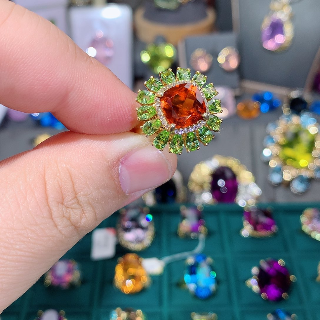 石榴石戒指银S925镶嵌戒指