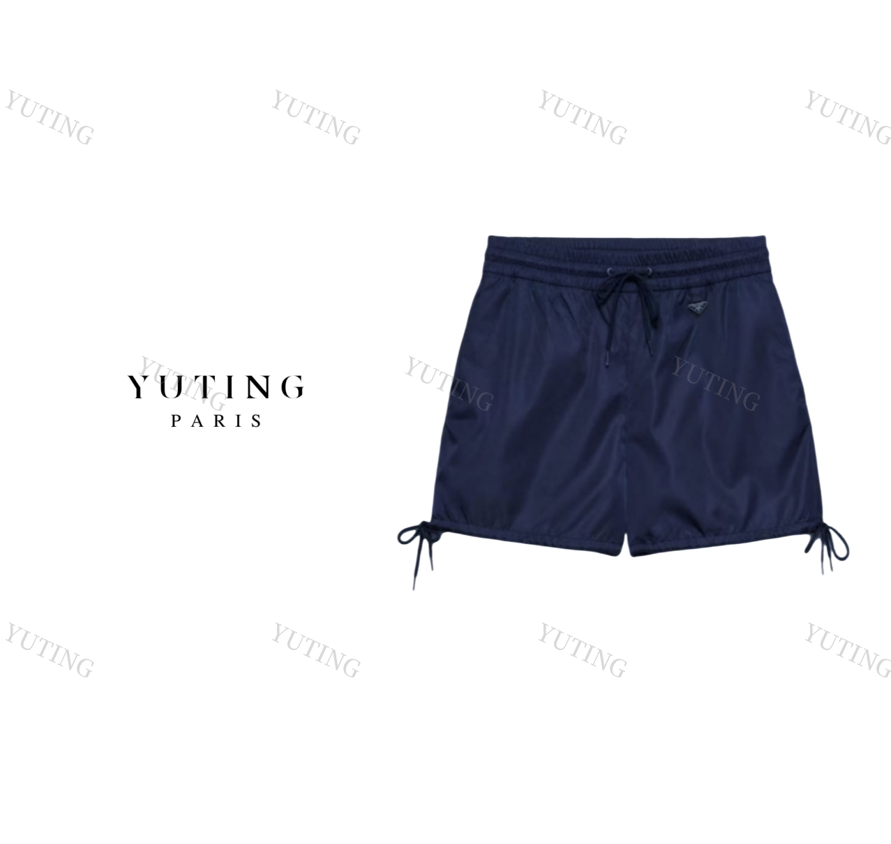 YT 25SS时尚百搭显瘦松紧收腰绑带蓝色休闲短裤女 