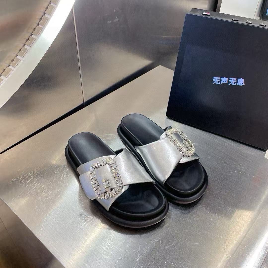 ALWS水钻平底圆头舒适露趾夏季一字拖高跟时尚外穿百搭25-1053