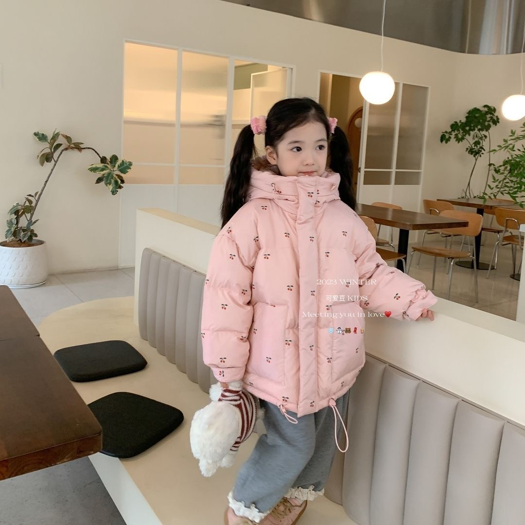 女童冬季新款甜美满印小樱桃棉服
