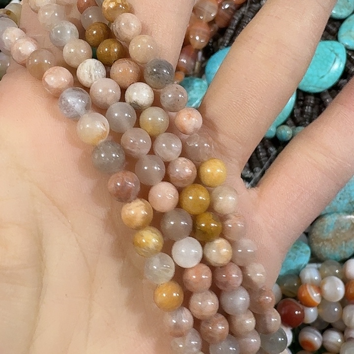 玛瑙/玉髓合金珠宝半成品一条6mm金太阳圆珠