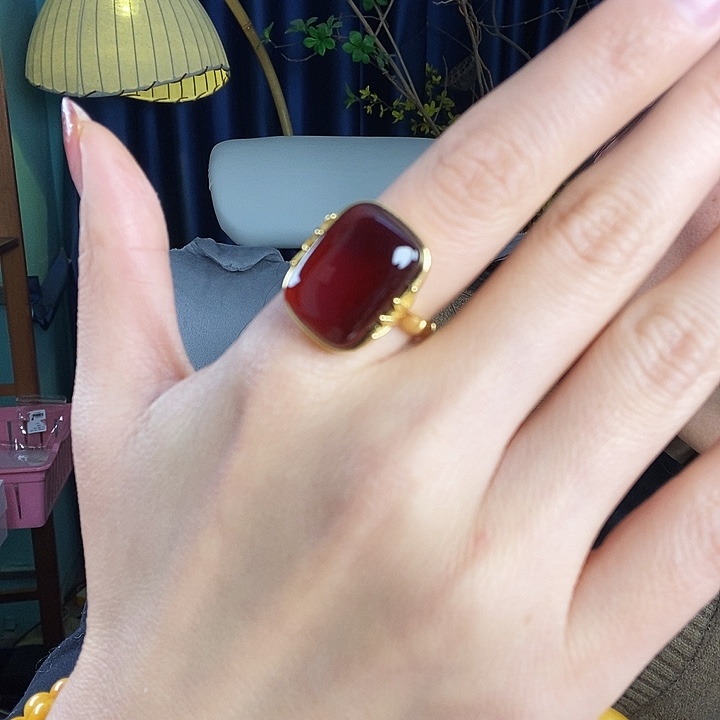 血珀银S925镶嵌戒指戒指