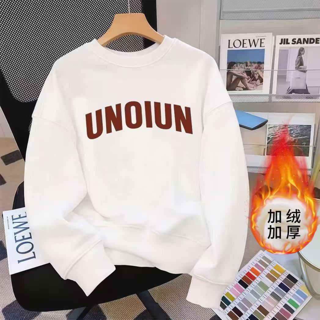UNO 2025年新款加绒男女同款秋冬季情侣宽松圆领百搭保暖卫衣