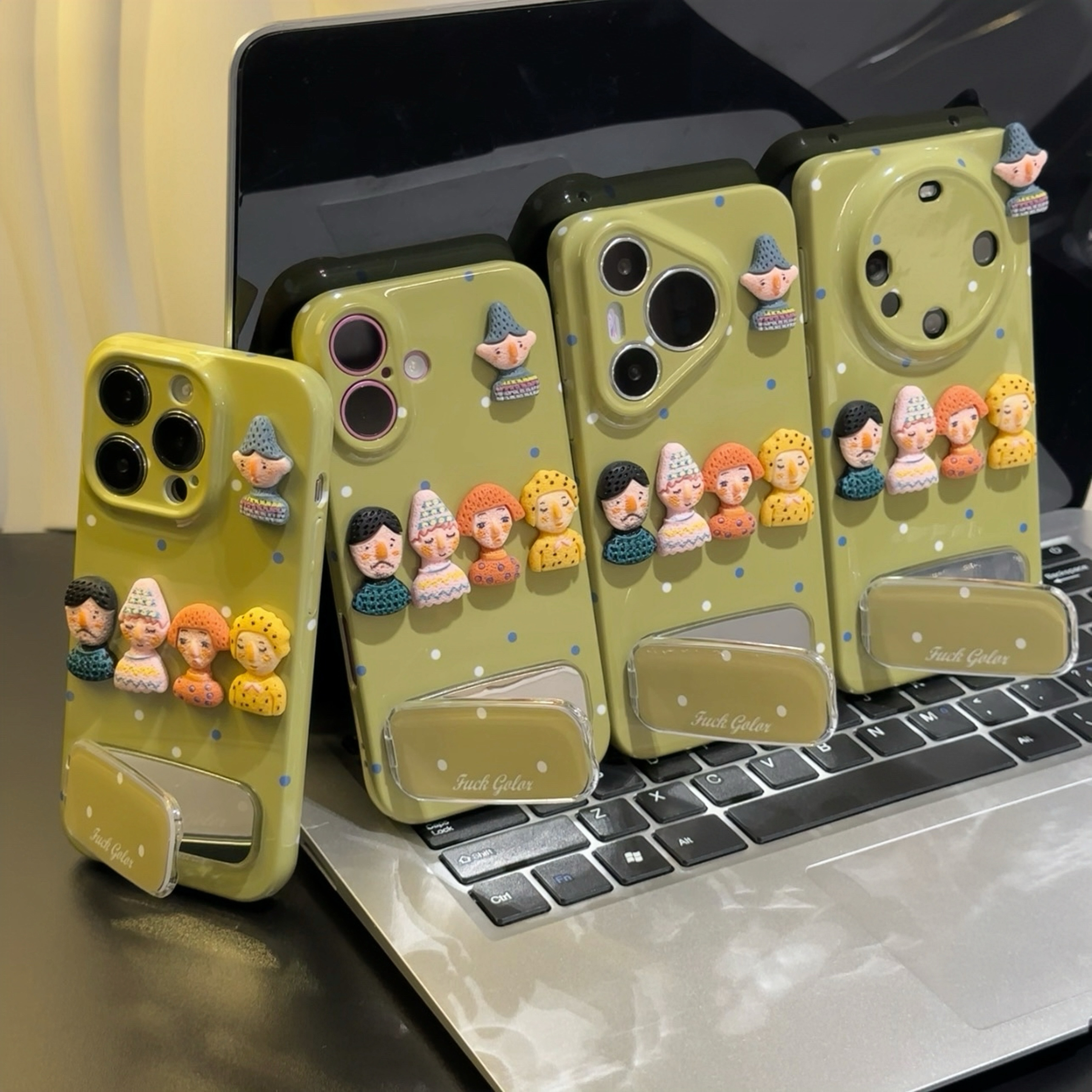 卡通小人偶贴件镜子支架适用苹果16promax手机壳华为vivo小米oppo