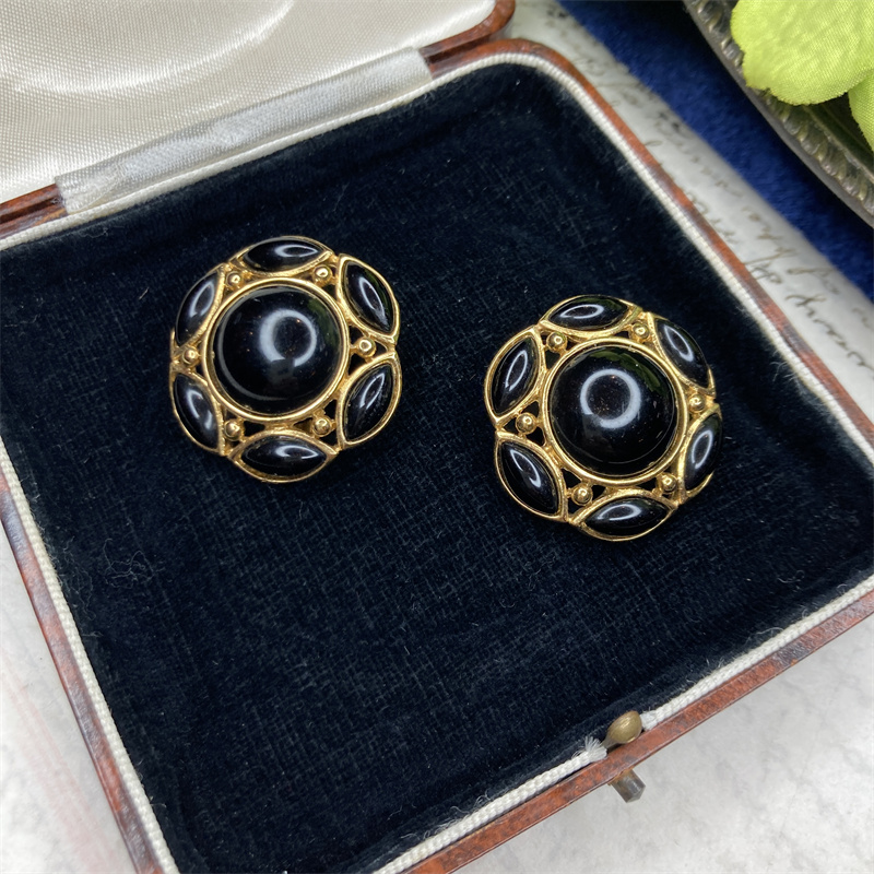 合金耳饰 trifari黑金花朵耳环1-1【2071226-052】