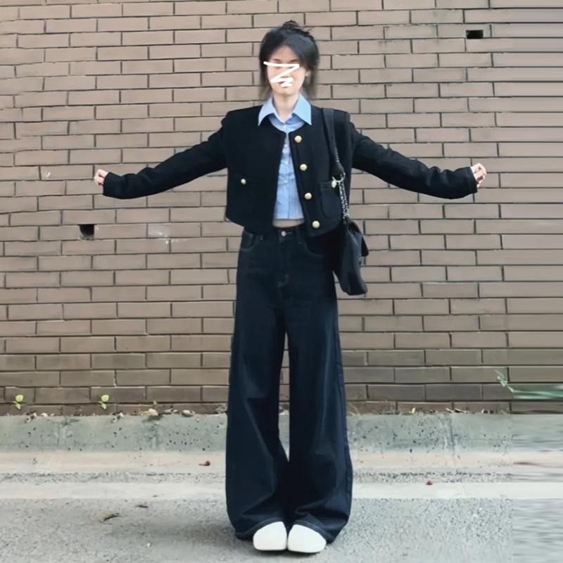 学院风小个子香风黑色外套女装早秋2025秋韩系短款上衣套装F148