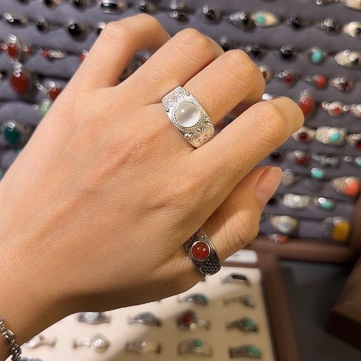 925银大理石男士戒指