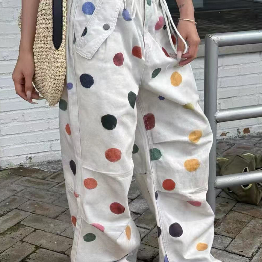 GOD财神正版早秋新款 很洋气的波点休闲裤女 腰部抽绳调节