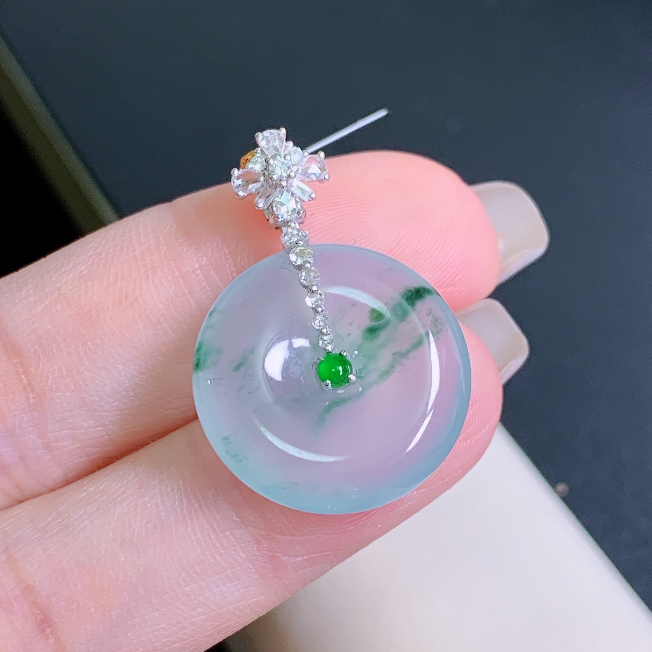 天然缅甸A货翡翠冰种飘绿平安扣吊坠揭阳精品翡翠