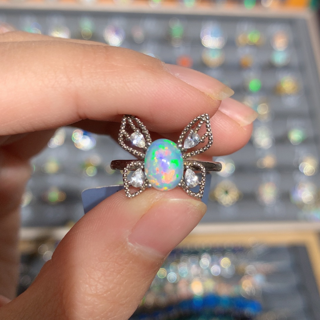 银S925镶嵌欧泊欧泊戒指y