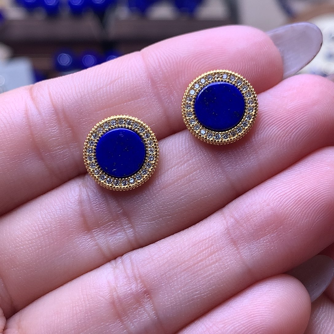 青金石银S925镶嵌耳饰12.3m