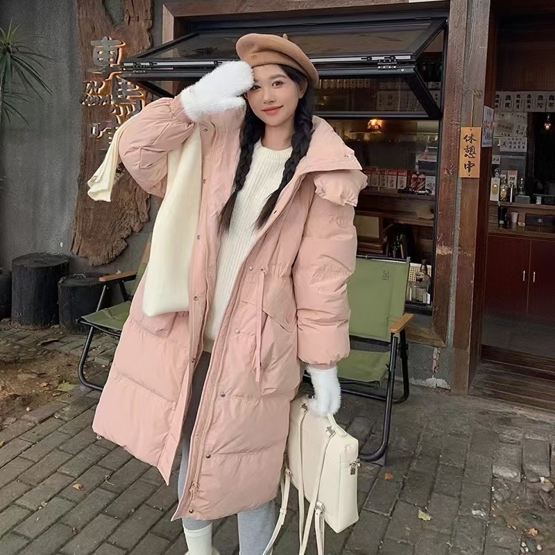 手套款冬季新款羽绒服女中长款过膝连帽加厚收腰手套款