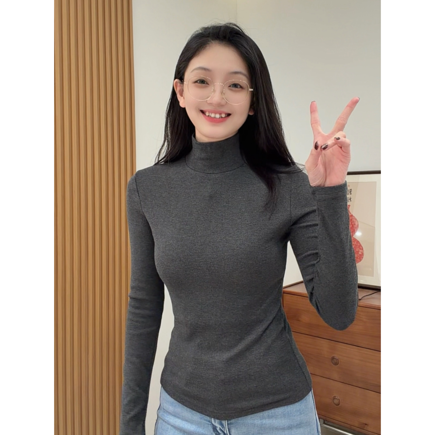 3319款 高领加薄绒修身款保暖高弹力内搭 腈纶＋棉打底衫（磨毛款）